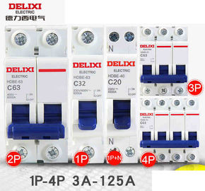 Delixi HDBE ขนาดเล็กอุตสาหกรรมตัดวงจร 1 ~ 63A 80 ~ 125A 1 จุด 2 จุด 3 จุด 4 จุด AC230 / 400 โวลต์
