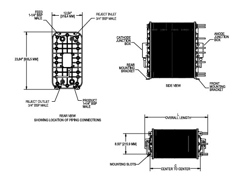 IonPure W3T17312 IP-LXM30Z-4 MK2/MK3 อุตสาหกรรม Electrodeionization Module กระแส 3.4m3/H ((15.0gpm/Ft2) ระยะ 4-11pH