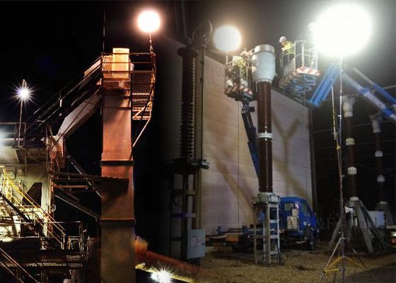 600W LED Safety Balloon Light Tower รางไฟฟ้าที่ไม่มีแสงสว่างสําหรับการซ่อมแซมอาคารถนน